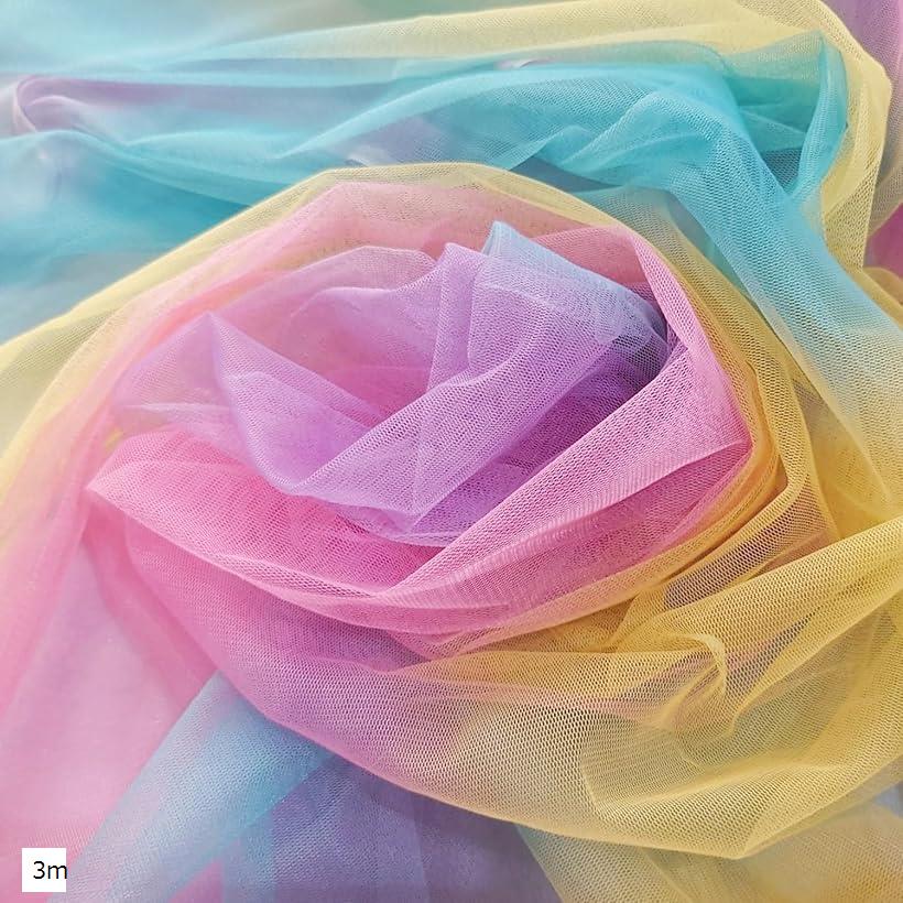 レインボー チュール 生地 鮮色 幅150cm ソフト カラフル レース 手芸 衣装 3m (レインボー, 3m)