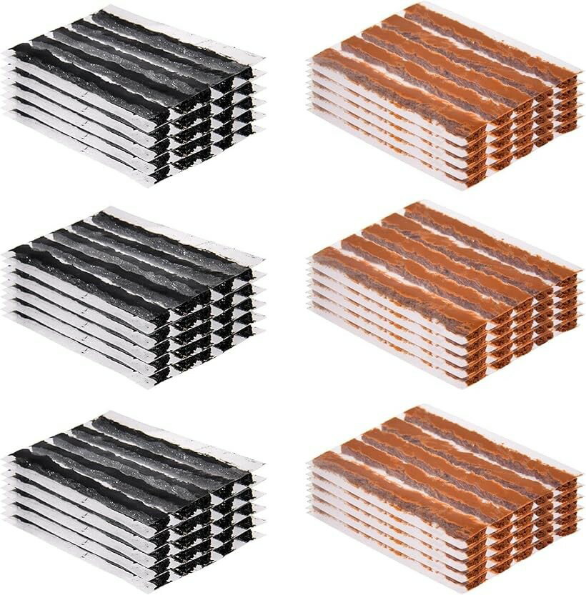 タイヤプラグ チューブレスタイヤ修理ロープ ゴム製 150個入り シールストリップ ソケット 自動車 オートバイ ロードバイク 自転車 自分 で 素早く使用 (レッド ブラック)