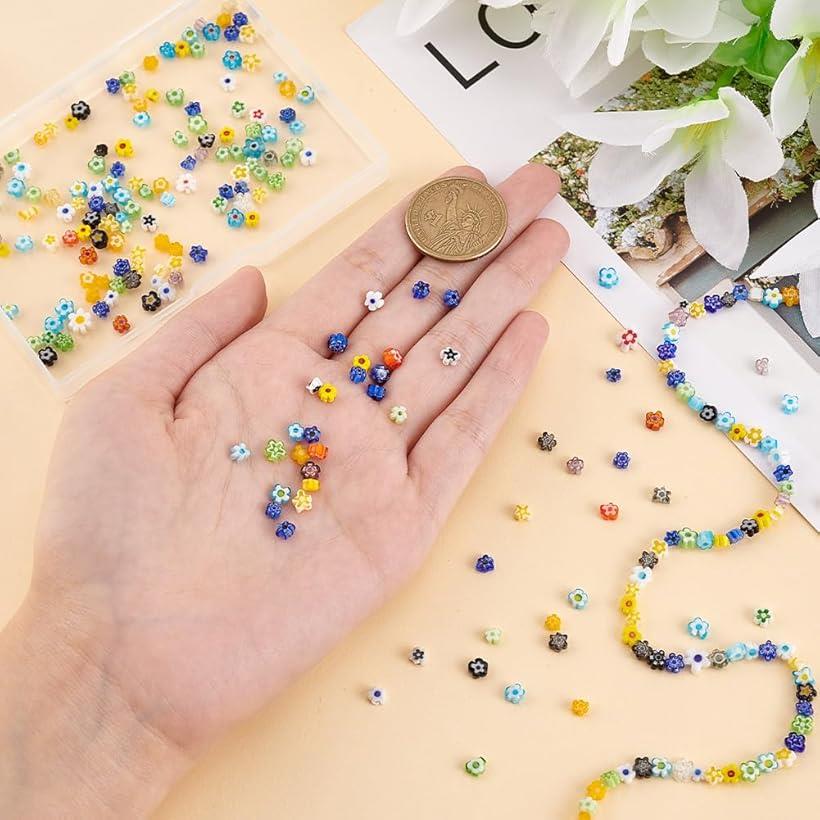 約264～330個 花ランプワーク 花ビーズ 3.7～5.6x2.6mm ミッレフィオーリガラスビーズ 手芸 ジュエリー アクセサリー パーツ 手作り DIY 素材 飾り ハンドメイド 穴1mm ohstore-10630436 OHstore サンプル画像3