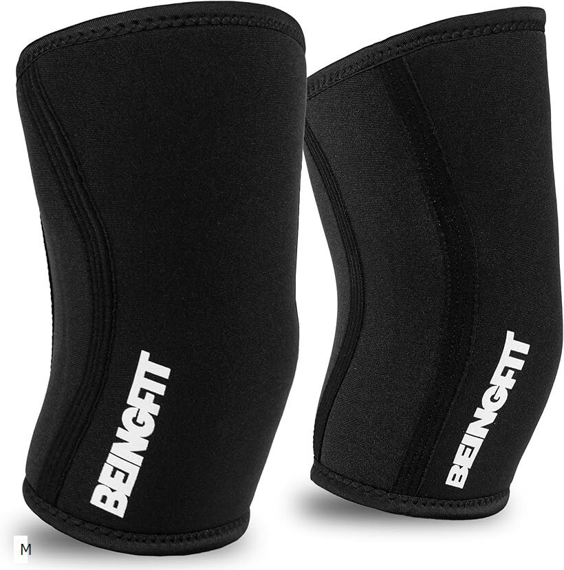 Beingfit ニースリーブ 筋トレ 膝サポーター 着脱簡単 | 初心者～上級者対応 S/M/L スクワット トレーニング 5mm ウェイトトレーニング ニーサポーター 男女兼用 (ブラック, M)