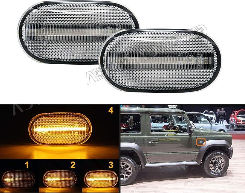 互換品 スズキ ジムニー シエラ ラパン キャリィトラック 流れるウインカー シーケンシャル ファイバーLED サイドマーカー クリアレンズ JB23W JB64W JB74W JB43W HE21S DA63T (クリア)