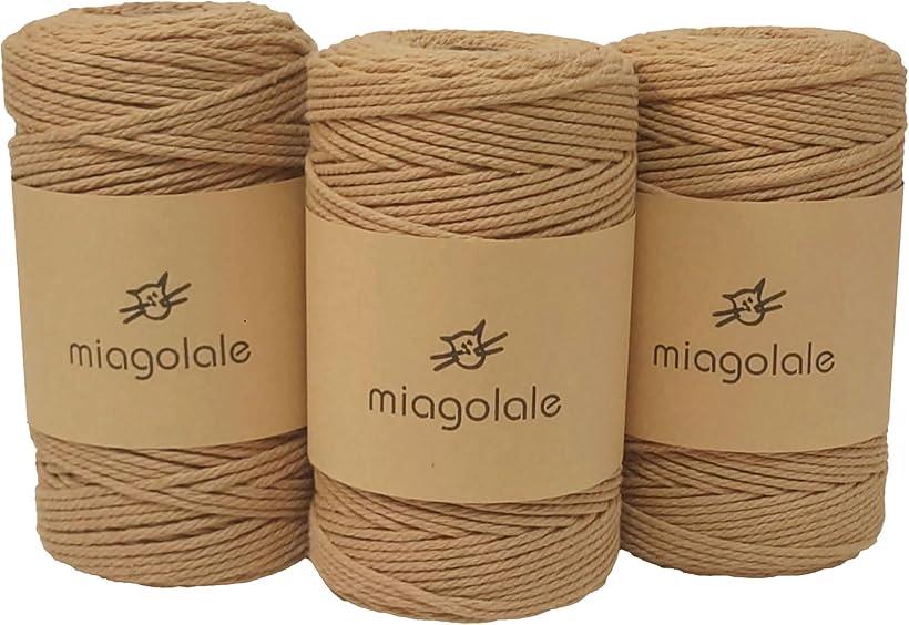 マクラメ ロープ コットン コード 編み紐 DIY 直径3mm 200m巻 ジュートベージュx3巻  ...
