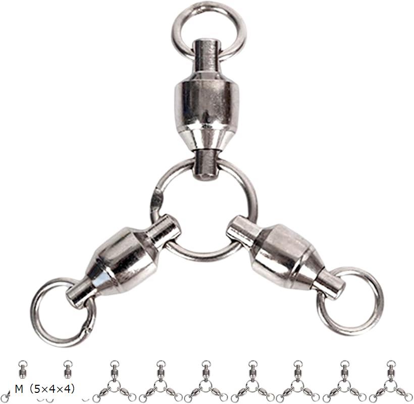 三又サルカン ボールベアリング 高回転 ステンレス製 スイベル 仕掛け 泳がせ釣り ぶっ込み釣り スナップ 10個セット 5x4x4 (M（5x4x4）)