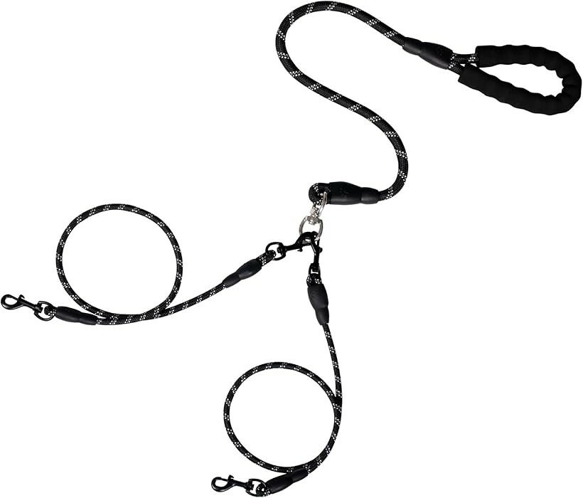 犬 リード 多頭 小型犬 大型犬 ブラック 2頭引き (ブラック, 2頭引き)