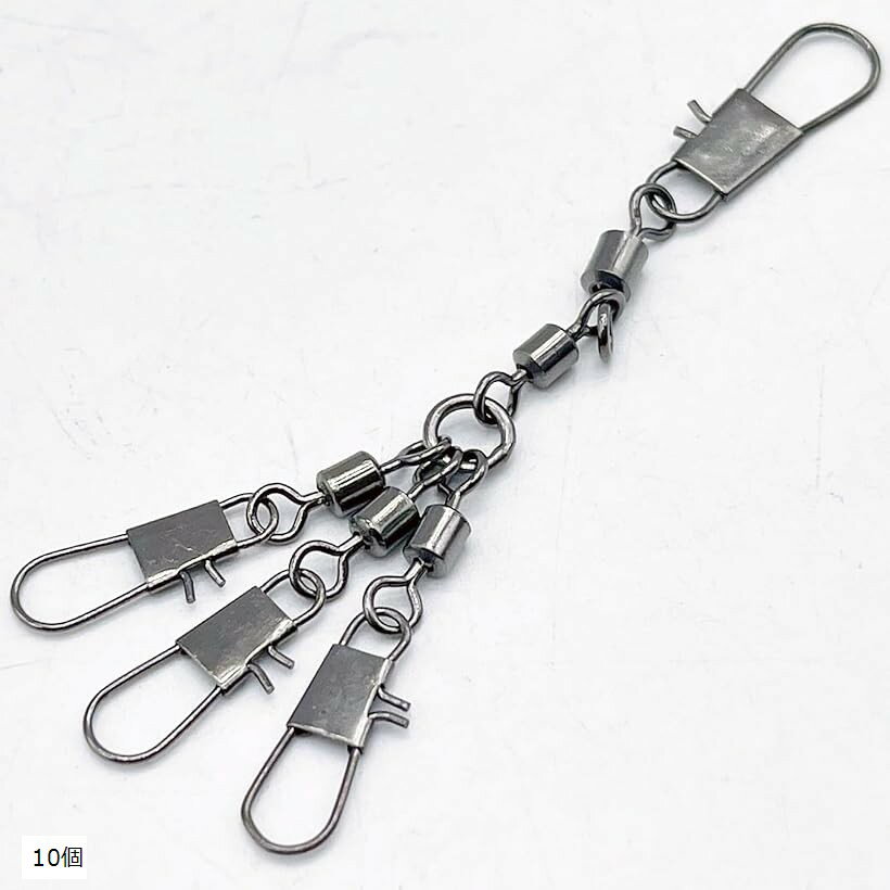 タコ エギ スナップ トリプル 仕様 強度 40kg スイベル サルカン 釣具 仕掛け スクリュー セーフティ スプリットリング 海 蛸 ルアー プライヤー 10個SET (10個)
