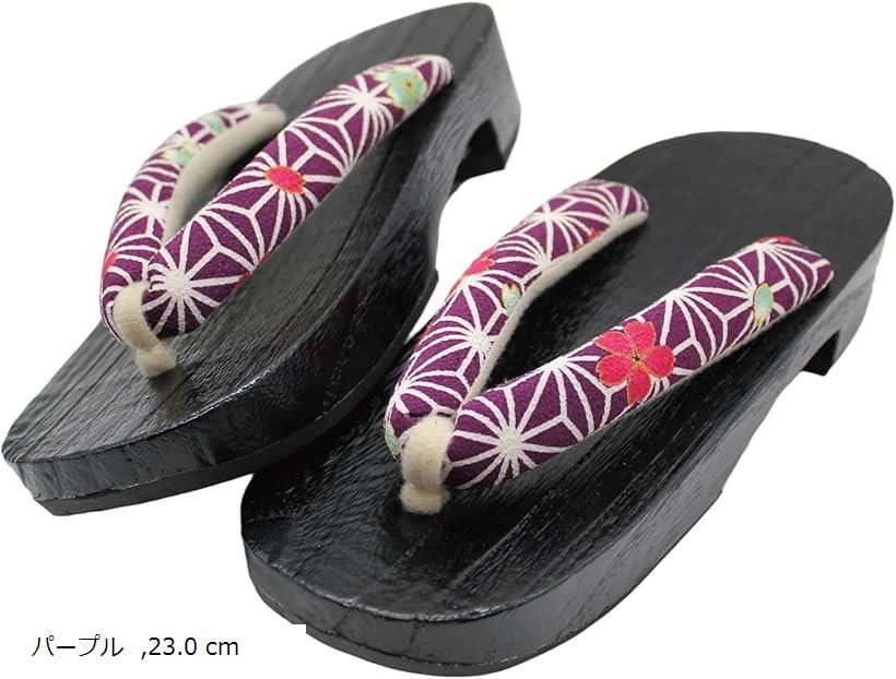 下駄 レディース コスプレ 和装 浴衣 撮影 小物 椿柄 鼻緒 夏祭り ハロウィン e139 紫 23cm (パープル, 23.0 cm)