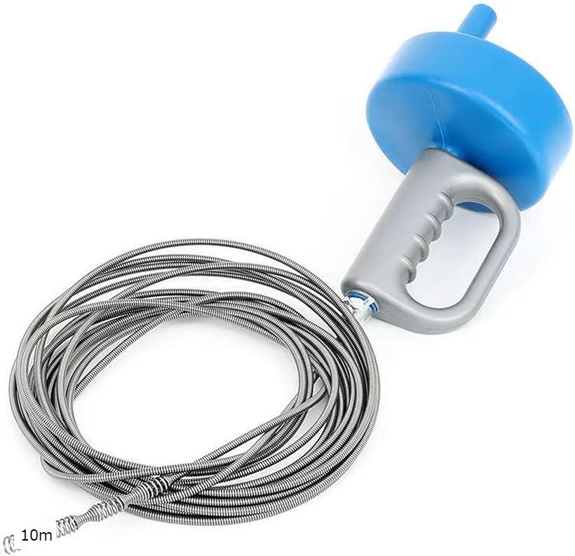 良品ラボ パイプクリーナー ワイヤー 回転式 排水溝 排水管 風呂 キッチン トイレ 洗面所 ゴミ 髪の毛 つまり 解消 4段階スプリング 1個 (ブルー, 10m)