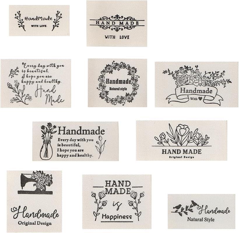 ハンドメイド 布タグ 10種 100枚 diy 手芸 ハンドクラフト コットン 北欧 アソート 英字 英語