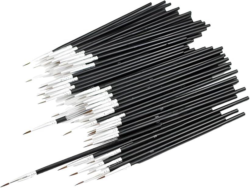 極細筆 塗装筆 100本セット 毛落ちしにくい 多用途 絵画用 (ブラック, 極細)