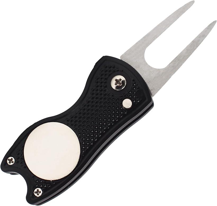 【全品P5倍★1/9 20時〜】ゴルフ グリーンフォーク 折りたたみ式 マーカー付 マグネット ラウンド用品 グッズ ディボット 修復 プレゼント 黒(ブラック)