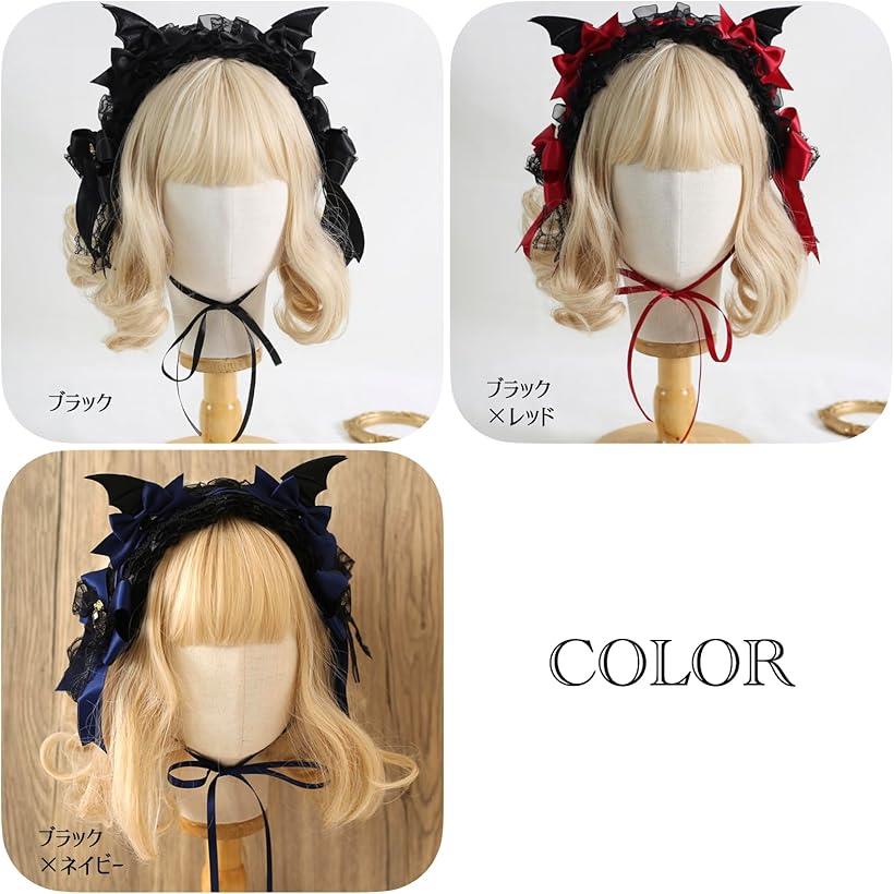 悪魔風 ツノ付き ヘッドドレス ヘアバンド レース リボン ゴスロリ コスプレ ハロ...