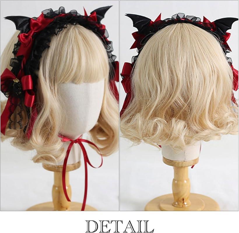 悪魔風 ツノ付き ヘッドドレス ヘアバンド レース リボン ゴスロリ コスプレ ハロ...