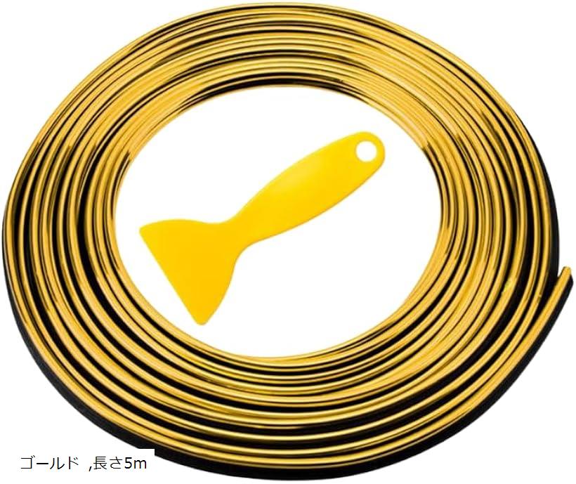 隙間に差し込む カーインテリアモール 幅3mm 取付用ヘラ付ドレスアップ 長さ5m ゴールド (ゴールド)