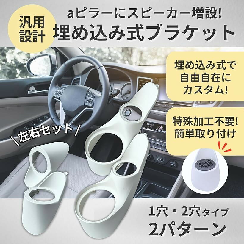 【楽天ランキング1位入賞】カー スピーカー 車 ツイーター オーディオ スピーカー台 aピラー マウント ブラケット ステレオ 埋め込み 左右 セット 樹脂製 2穴タイプ ohstore-10635706 OHstore サンプル画像2