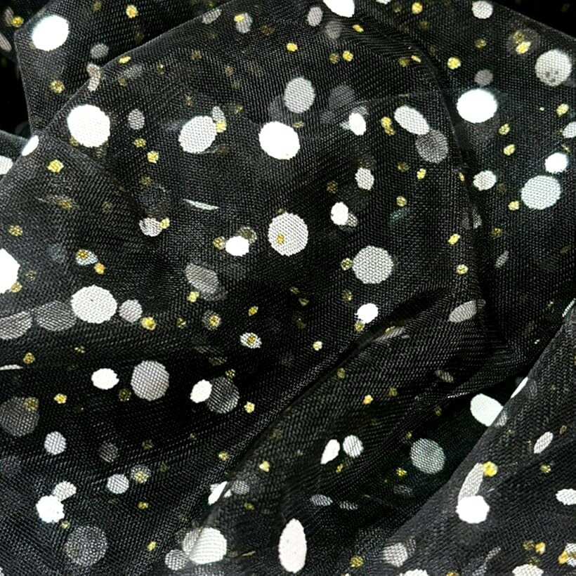 水玉 チュール 生地 ミックスドット レース 幅150cm 1way 透ける 布 薄手 手芸 (ブラック, 2m)
