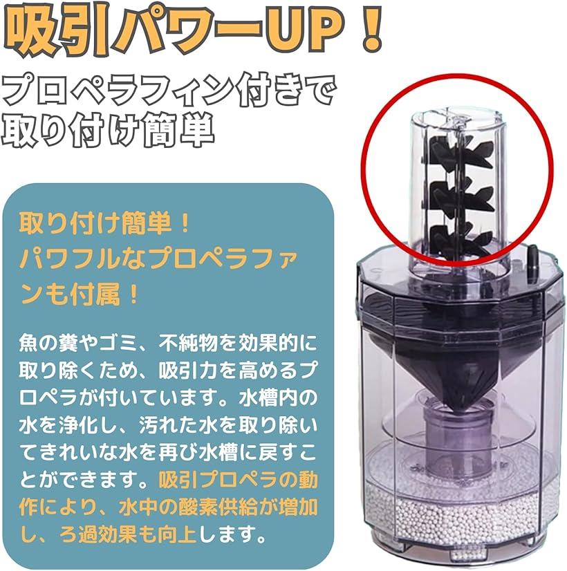 水槽用フィルター 濾過フィルター エアーポンプ 大型 プロペラ付き パワーフィルターセット (マルチカラー)