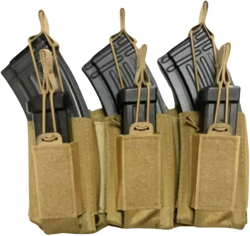 AK M4 ダブルデッカー マガジン ポーチ ハンドガン 7.62 9mm モール サバゲ TAN 茶 (3連TAN（茶）)