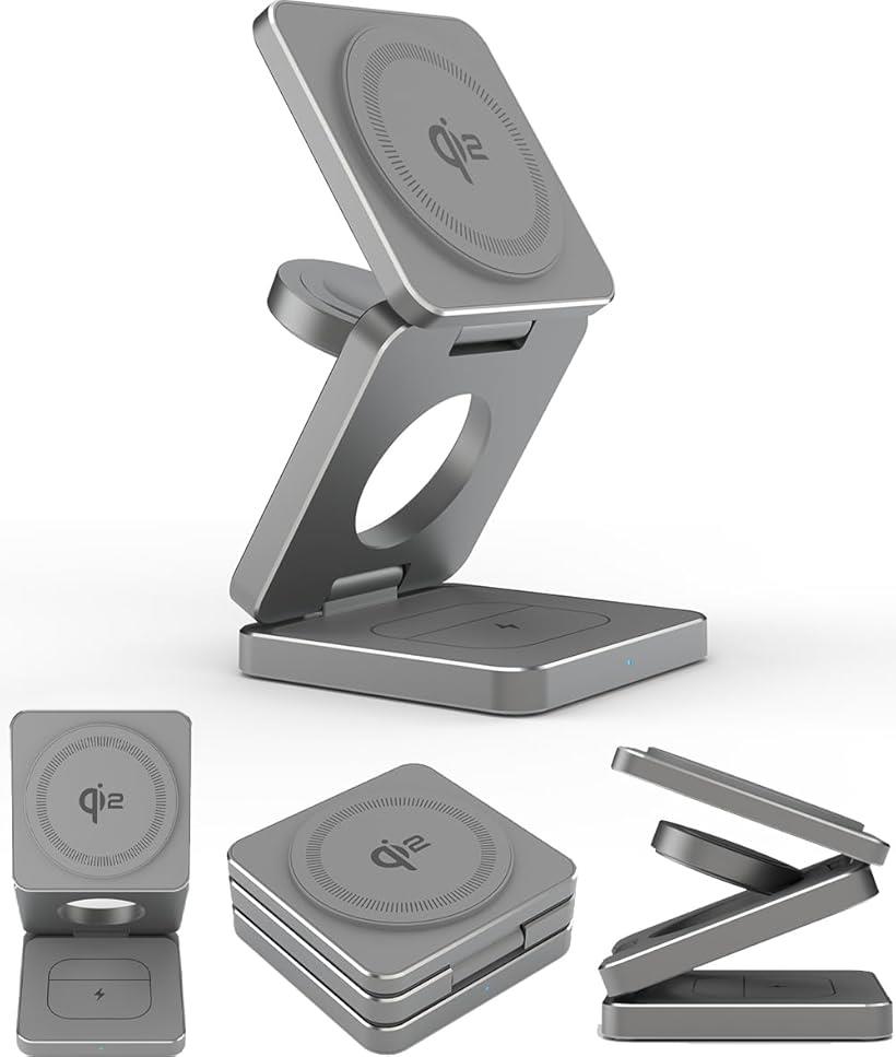 MagCharger 3in1 MagSafe対応のワイヤレス充電機 Qi2認証済 iPhone/Apple Watch/AirPodsなど同時に3つのデバイスを高速充電 16/15/14/13/12/Qi2対応スマートフォン(グレー)