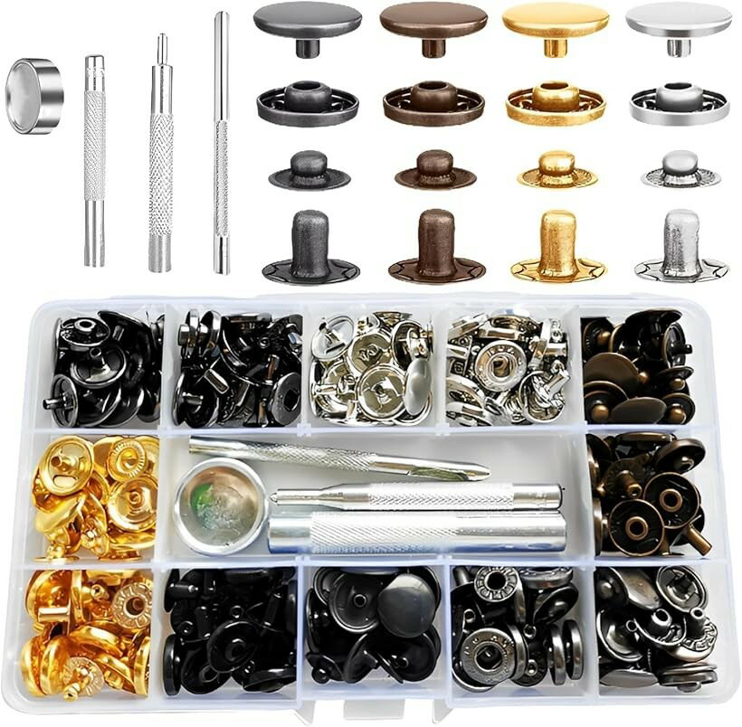 バネホック ジャンパーホック かしめ 留め具 金属 ボタン 工具付き 60個セット