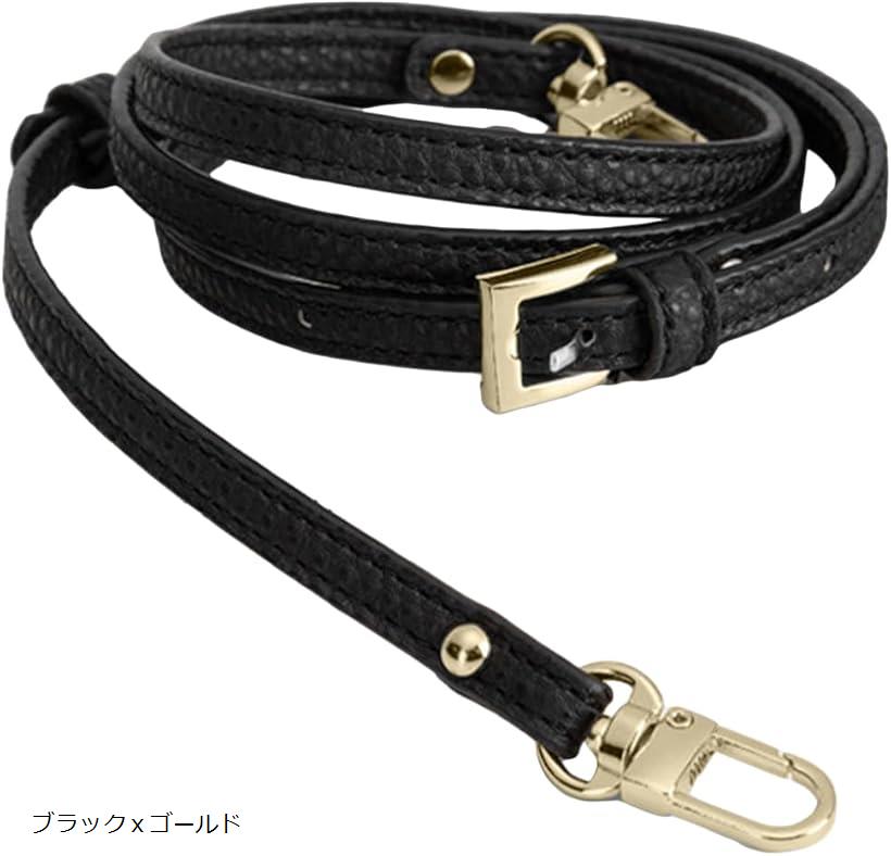 ショルダーストラップ ショルダーベルト 合皮 シンプル 調整可能 軽量 ブラックxゴールド (ブラックxゴールド)