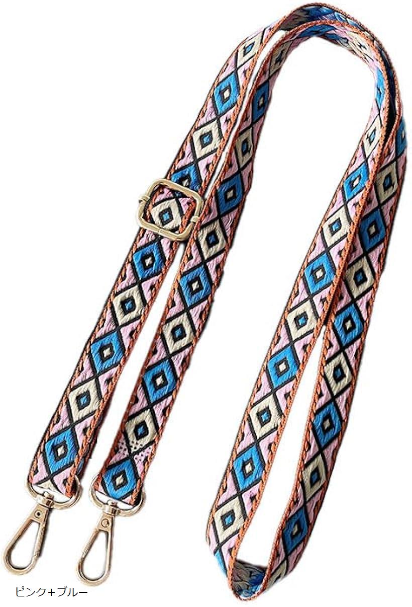 刺繍リボン ショルダーストラップ スマホ サコッシュ ショルダーベルト 肩ひも かわいい 幾何学模様 ピンク＋ブルー (ピンク＋ブルー)