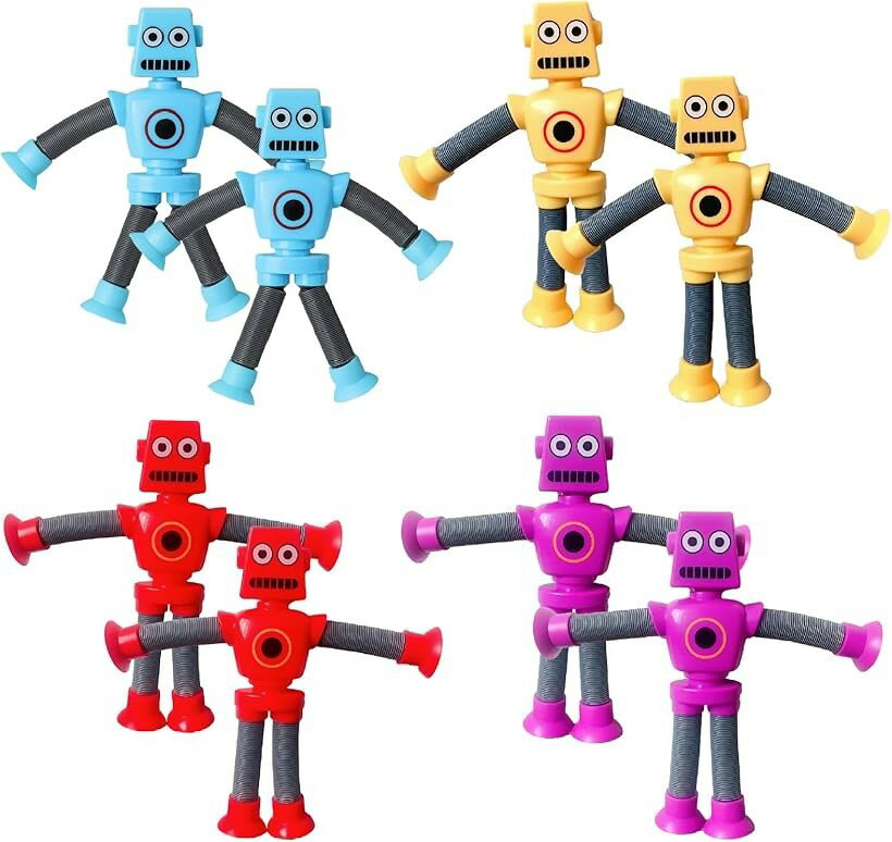 ポップチューブ ロボット 玩具 手足が伸びる おもちゃ くだらない 面白いプレセント 吸盤 (ロボット 8個)