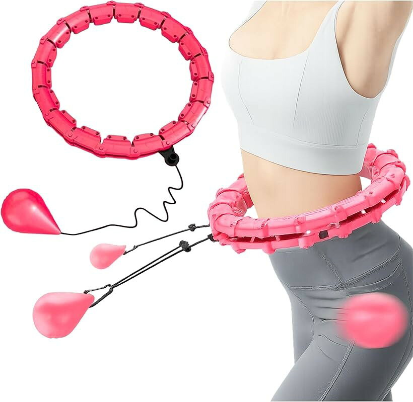 フラフープ ダイエット用 落ちない ロープフラフープ 18節 大人 室内運動 初心者OK 調整可 (ピンク, 直径65～110CM)