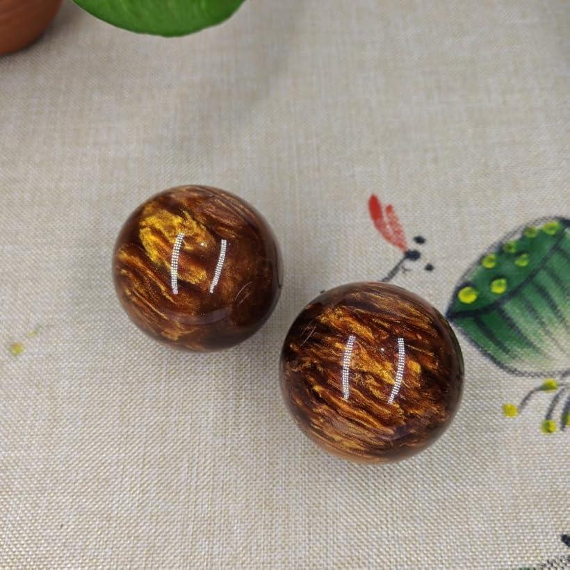 琥珀色クリスタルボール 瞑想用オーナメント 直径5cm 2個セット 光沢仕上げ (黄金色) 3