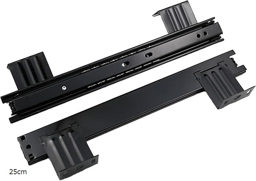 スライドレール キーボード トレイ 引出し 後付け ベアリング入 左右ペア 3段式 (ブラック, 25cm)