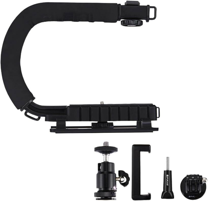 カメラ スタビライザー スマホ ジンバル グリップ ビデオ 撮影 (ブラック, ワンサイズ)
