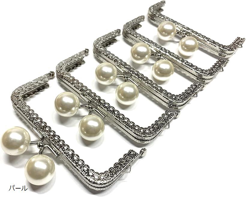 がま口 10.5cm 角型 5個セット 口金 あめ玉 シルバー ハンドメイド リメイク バッグ ポーチ 材料 DIY (パール)