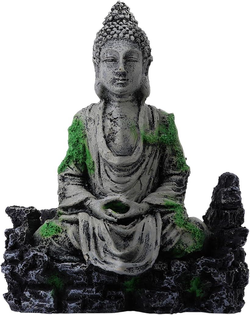 水槽 オブジェ 仏像 アクアリウム 隠れ家 飾り インテリア オーナメント メダカ 金魚 熱帯魚 置き物(グリーン)