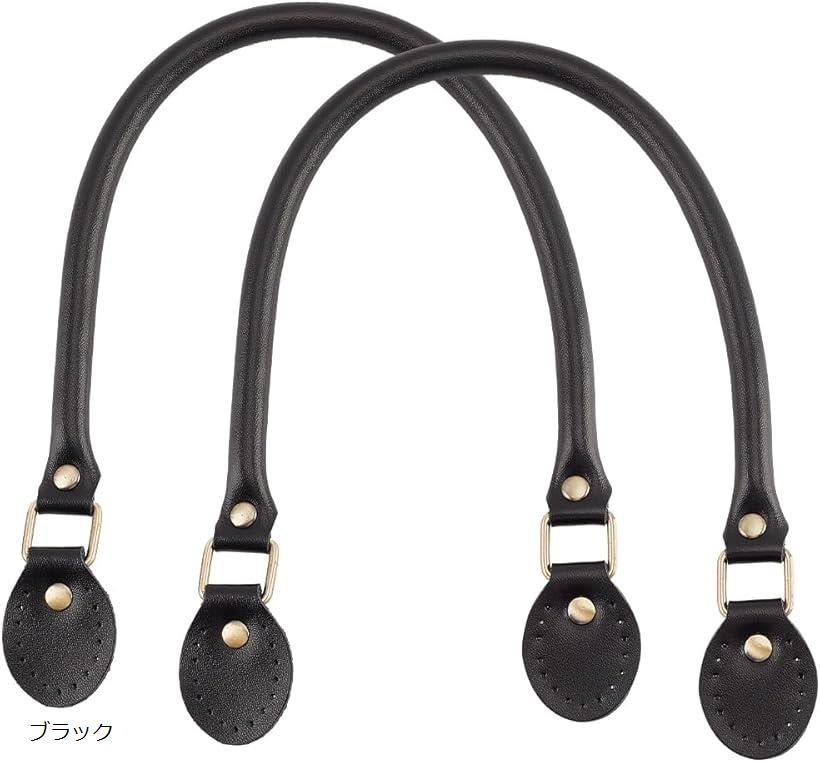2本 レザー持ち手 バッグの持ち手 かばんの取っ手 バッグストラップ 縫製スタイル DIY 修理 交換用 ビジネスバッグ ハンドル 手作り素材 材料 (ブラック)