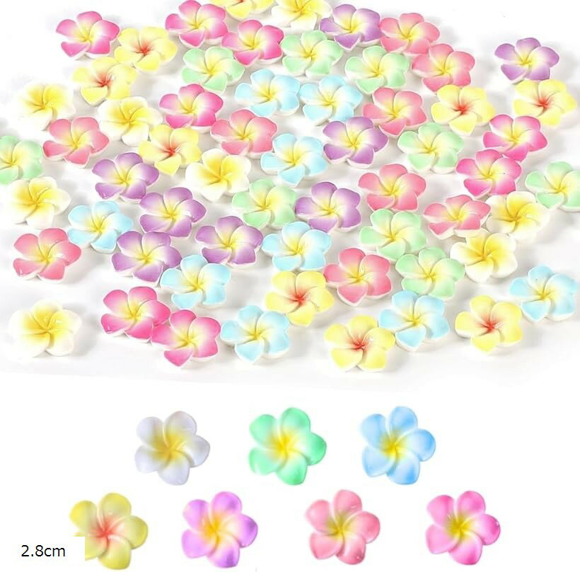 デコパーツ プルメリア 7色 70個セット レジン 花 ビーズ ネイルパーツ (2.8cm)