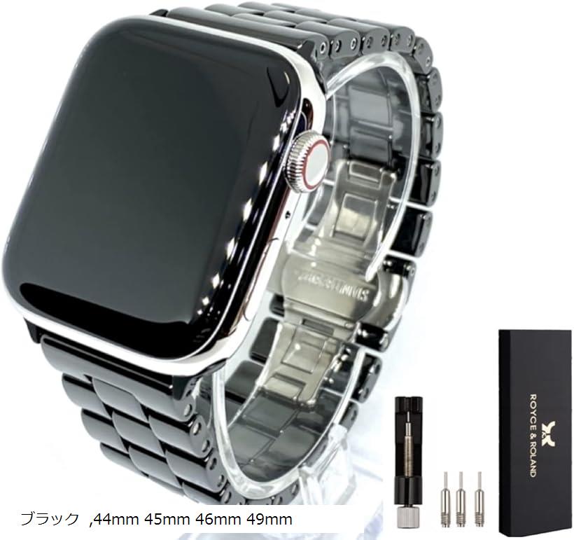 互換品 セラミック バンド Series 10/9/8/7/6/5/4/SE Ultra 3/2/1 対応 交換用 ベルト 工具付属 Apple WATCH(ブラック, 44mm 45mm 46mm 49mm)
