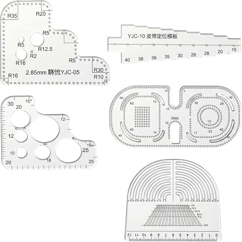 レザークラフト 定規 5種セット 菱目打ち ガイド 角丸 縁取り ステッチ テンプレ ...