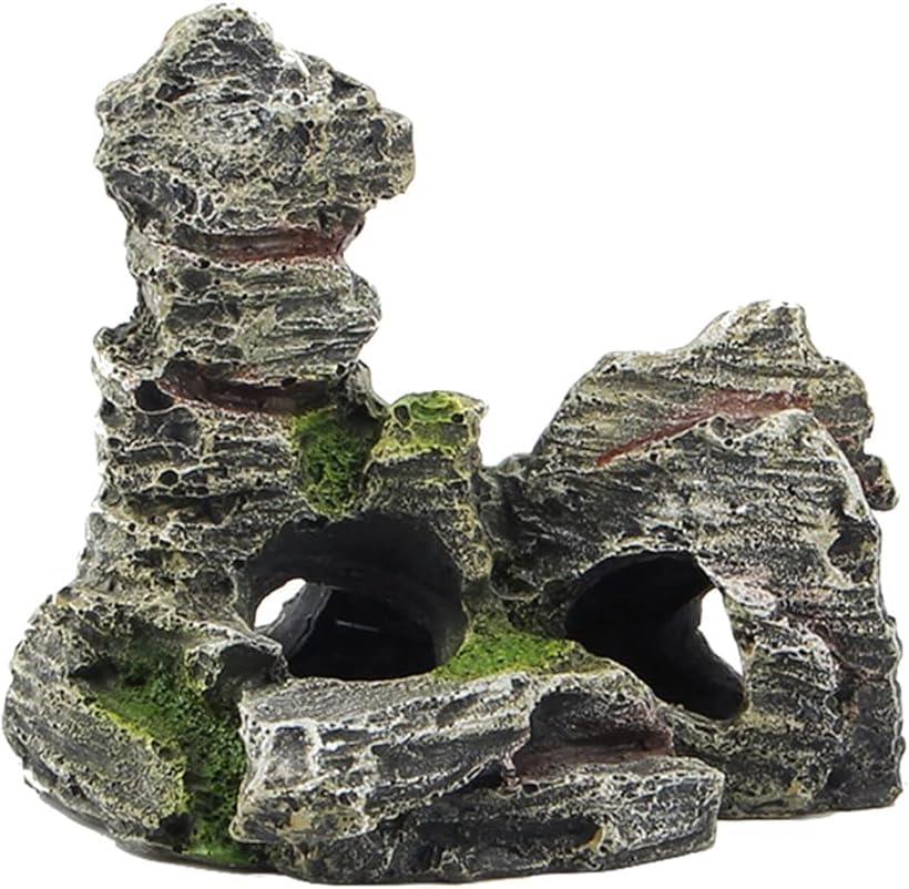AllBright アクアリウム 洞窟 隠れ家 シェルター小型 オブジェ 石 トンネル 岩 水槽 熱帯魚 爬虫類 (レトロ, 横10cm、幅8，5cm、高さ11.5cm)