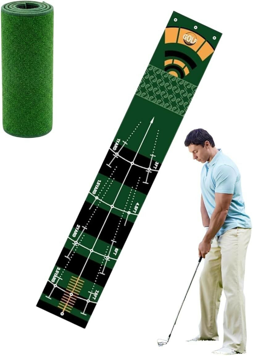 Practice Mat - ゴルフ 室内 練習 マット パター アプローチ パット 自宅 器具 ショット コンパクト (グリーン)