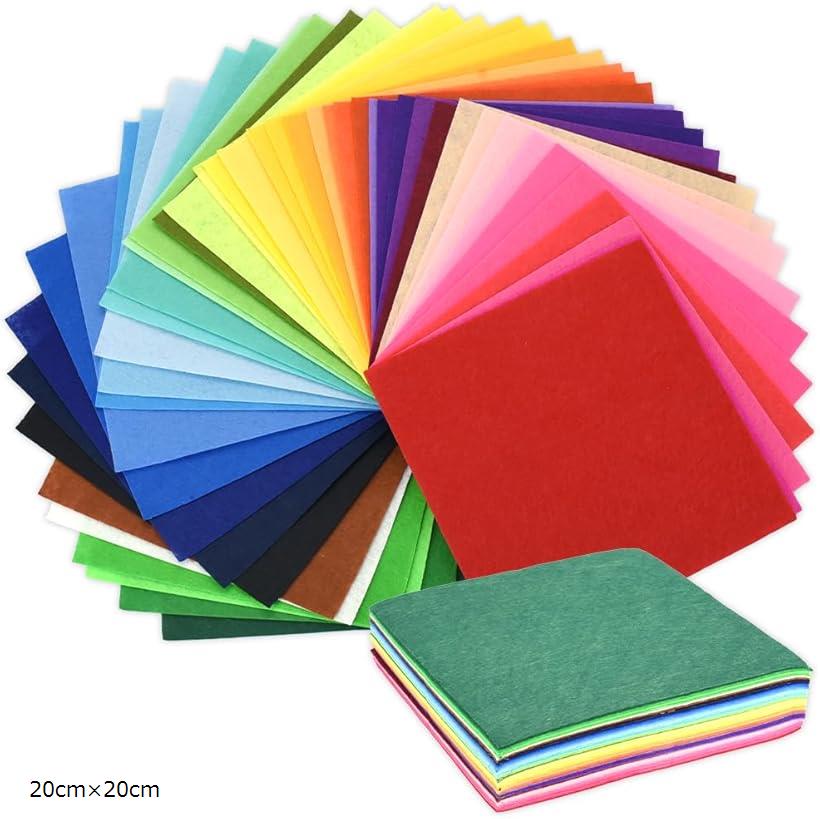 手芸用フェルトマット カラフル 90枚セット 大容量 クラフト 切断 縫い付け (45色, 20cmx20cm)