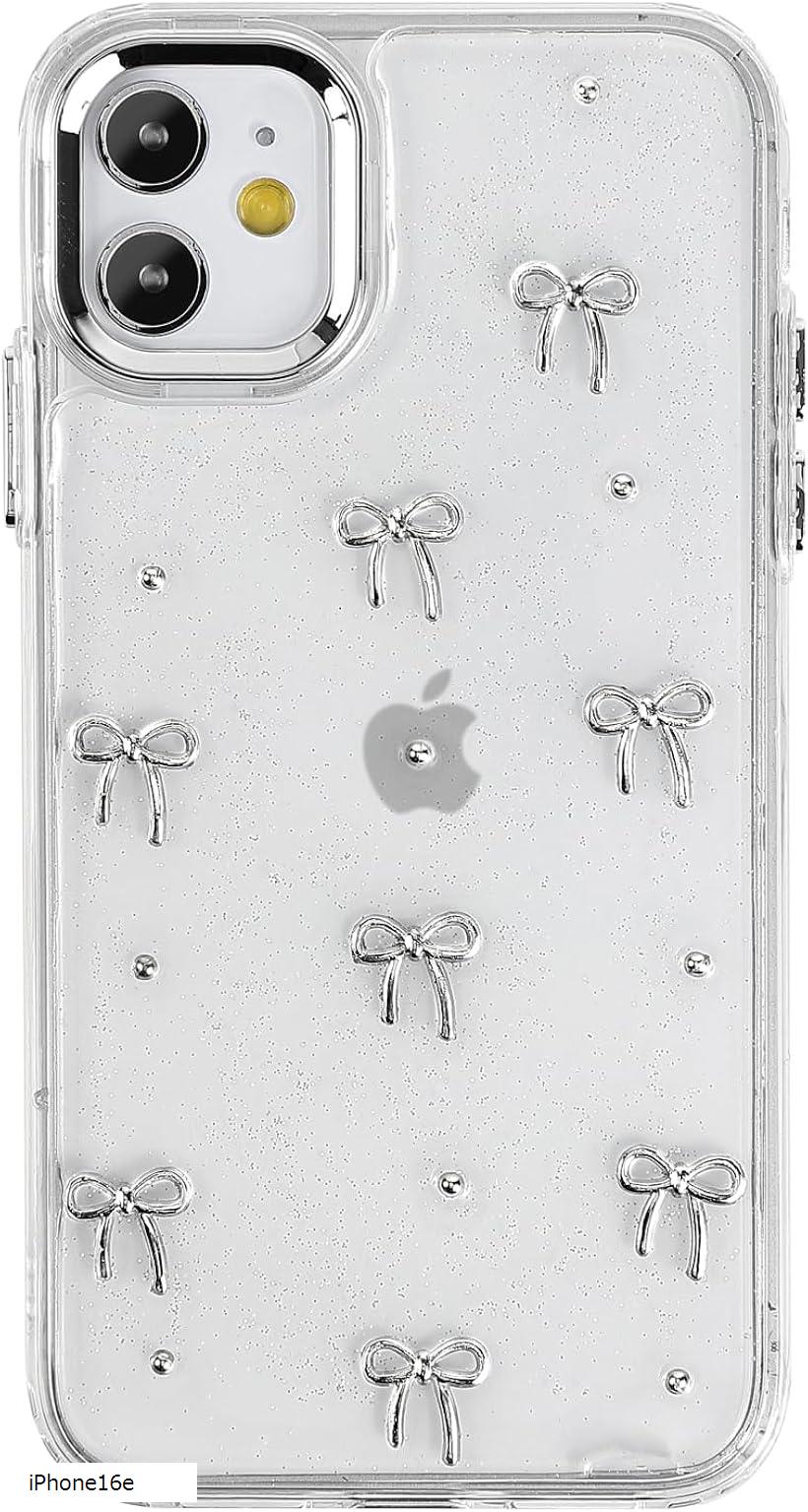 Rakuten - リボンxキラキラ スマホケース ラメ クリア 韓国 かわいい iphoneケース (クリア, iPhone16e)