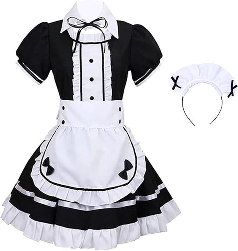 メイド服 コスプレ ハロウィン 衣装 エプロン カチューシャ チョーカー 半袖 4点セット( 2XL)