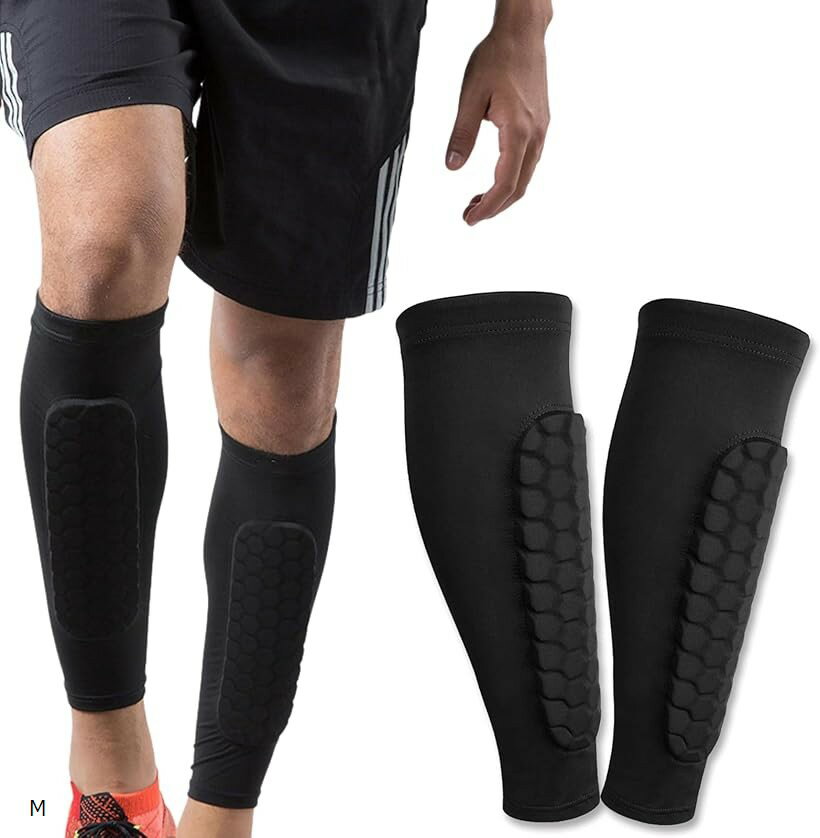 サッカー すねあて サポーター 脛ガード レガース シンガード ストッパー ソックス 靴下 耐衝撃 保護具 左右セット (ブラック, M)