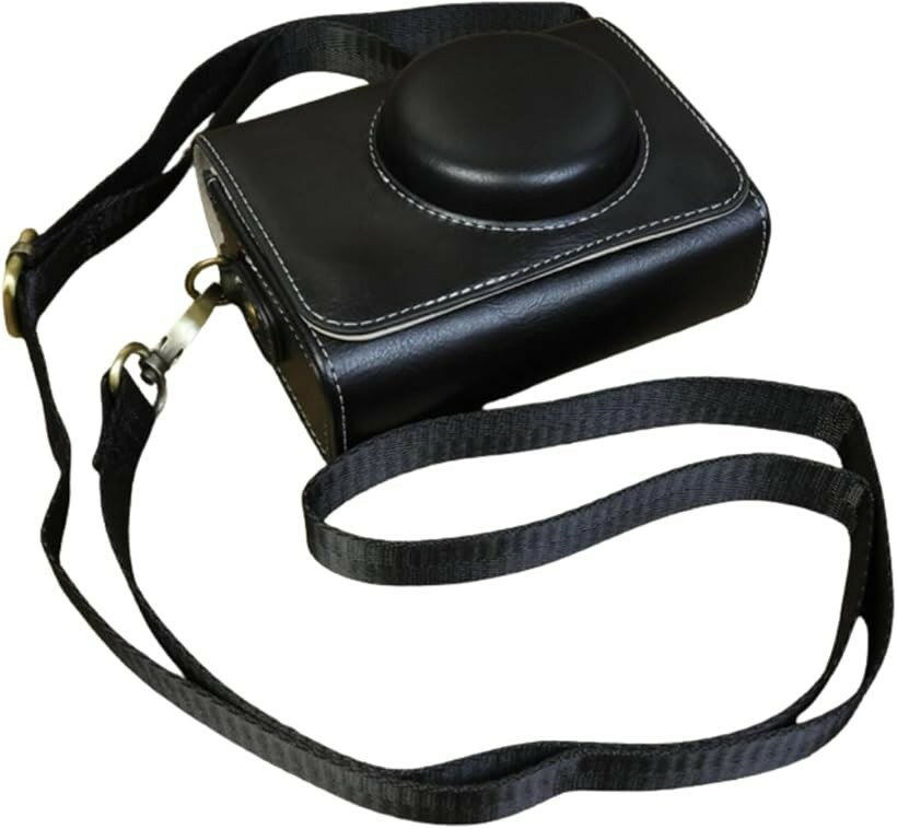 Buffalo - 互換モデル カメラケース レザー レトロ調 VLOG用 カメラバッグ カメラ収納 コンデジ デジタルカメラ用 PUレザー製 縦型 ショルダーベルト付き (ブラック)
