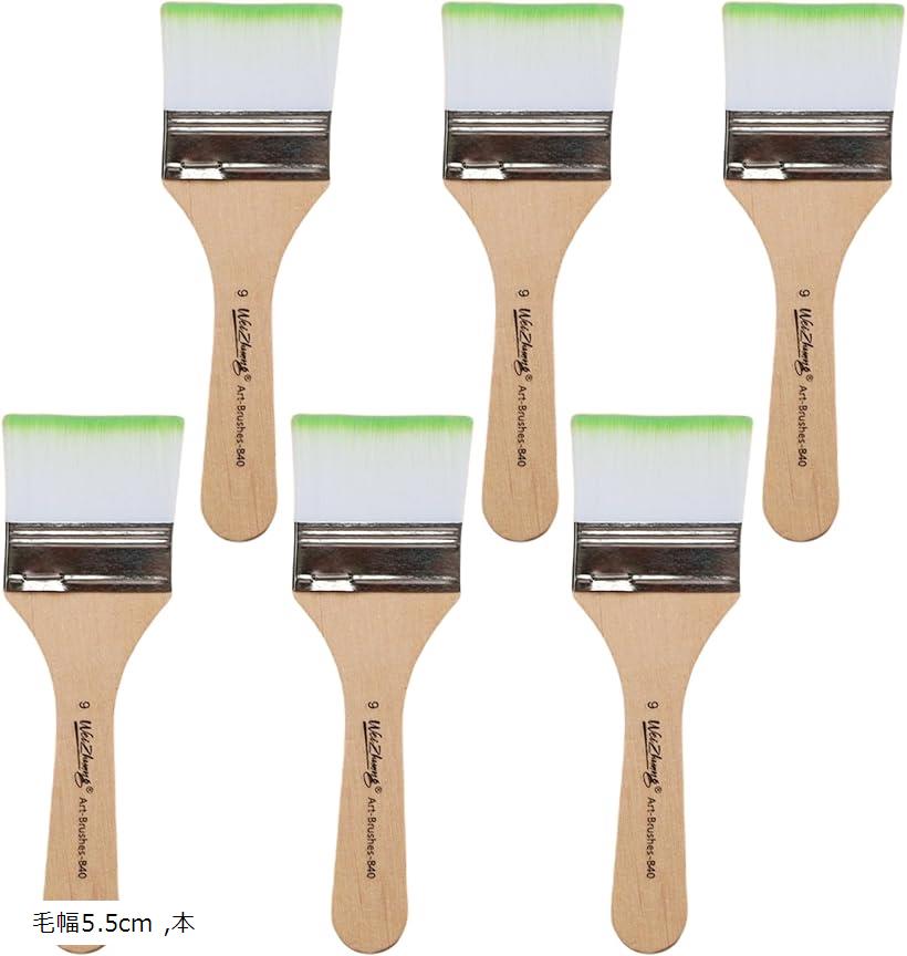 良品ラボ ペイントブラシ セット 刷毛 絵筆 平筆 画材筆 水性 アクリル 絵の具 絵画 塗装 写経 水墨画 ニス 化繊 ナイロン(ブラウン（持ち手）, 毛幅5.5cm)