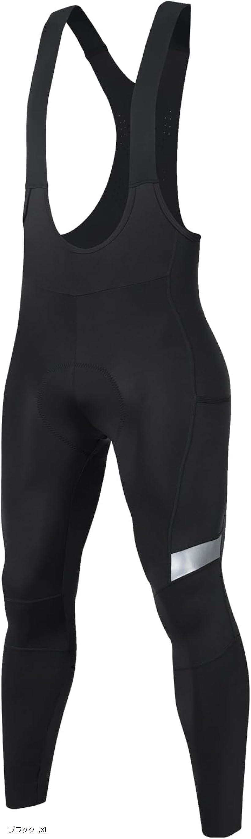 サイクルビブパンツ ビブタイツ 薄手 春秋用 ロングタイプ 通気性 サイクリング ロードバイク 自転車 サイクルウエア(ブラック, XL)