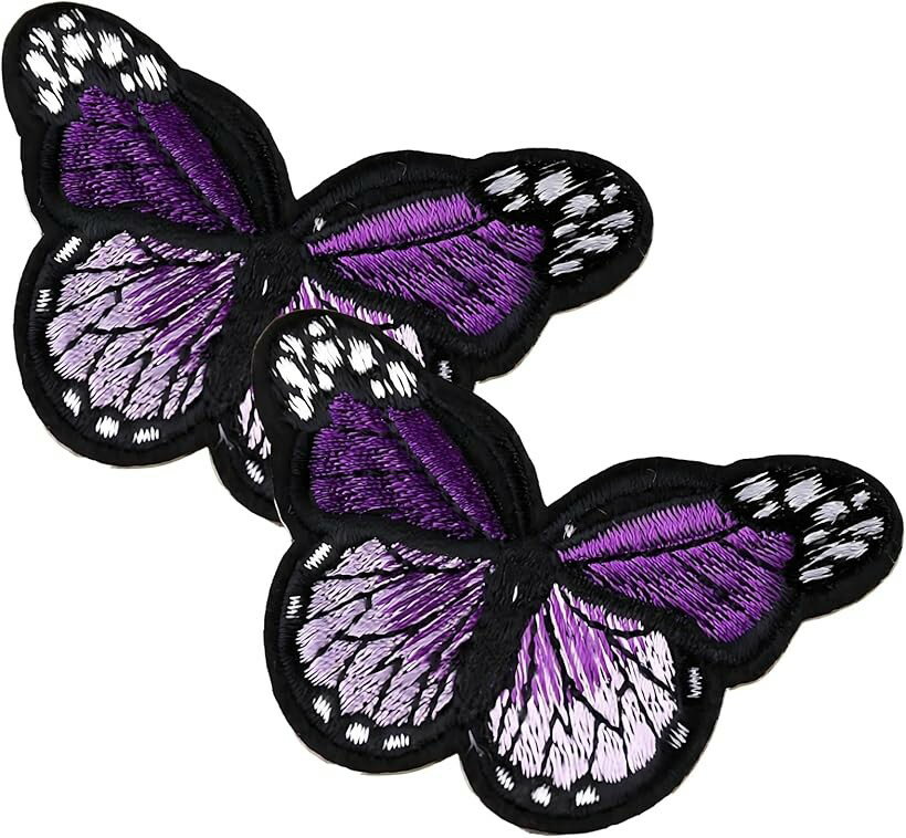 Rakuten - 蝶々 ワッペン 2枚セット アイロン アップリケ 刺繍 ハンドメイド 手芸 DIY リメイク 補修 (パープル, 大(6.9cmx4.6cm))