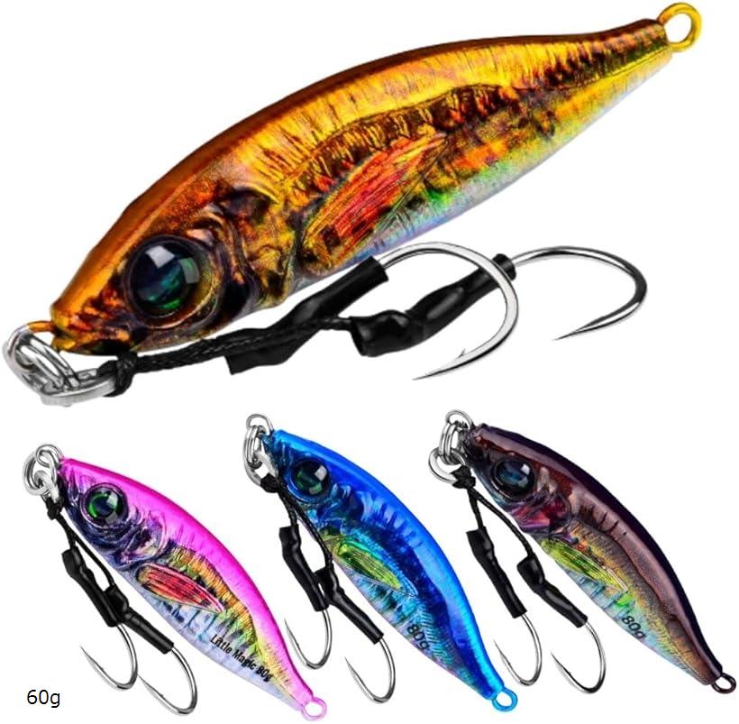 アジ メタルジグ 4個 セット リアル アピール 系 夜光 発光 ジギング 青物 フック (イエロー, 60g)