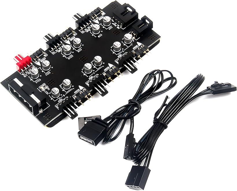 LEDパーツ用 ARGB 5v 3pin 4pin 6ポート ファンハブ コントローラー マザーボード制御対応 ファン回転速度制御対応