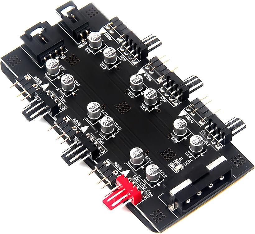 LEDパーツ用 ARGB 5v 3pin 4pin 6ポート ファンハブ コントローラー マザーボード制御対応 ファン回転速度制御対応