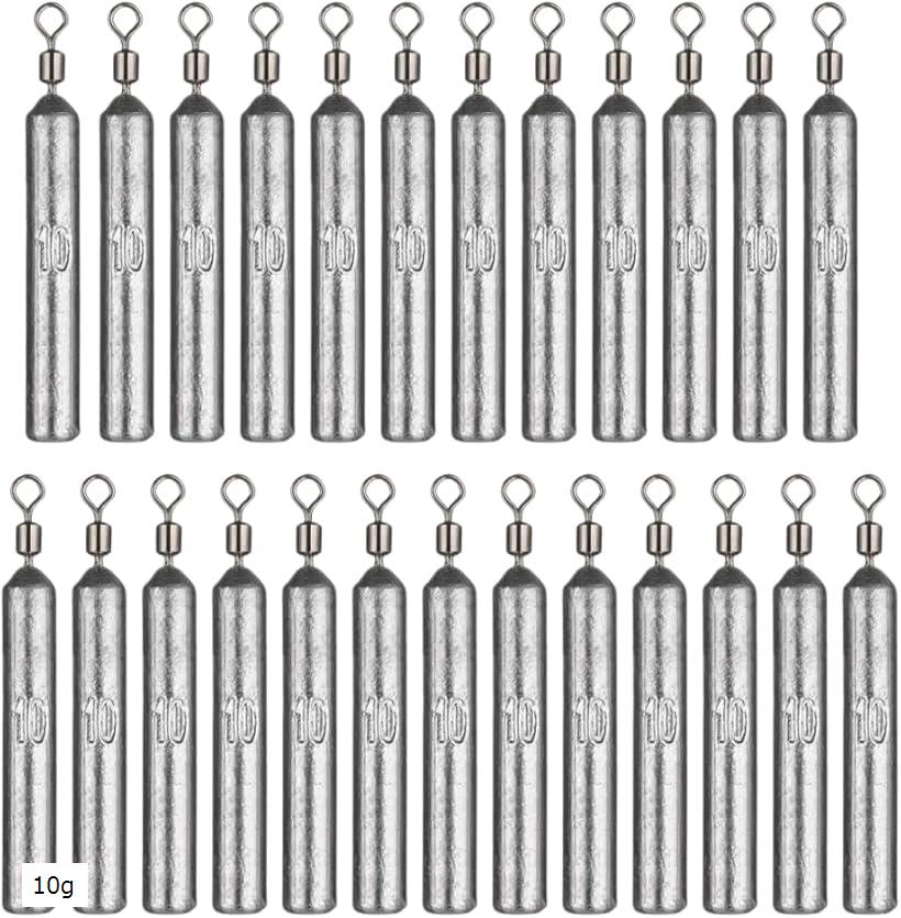 フリーリグシンカー 釣り 錘 おもり ルアー ドロップ スティック 円柱形 25個セット(シルバー, 10g)